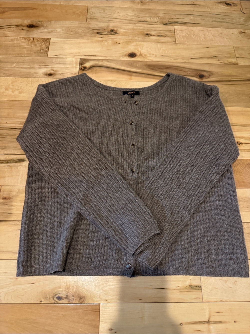 Quince 100% Yak Soft Rib Crew Cardigan In Heather Brown Medium - Picture 7 of 9